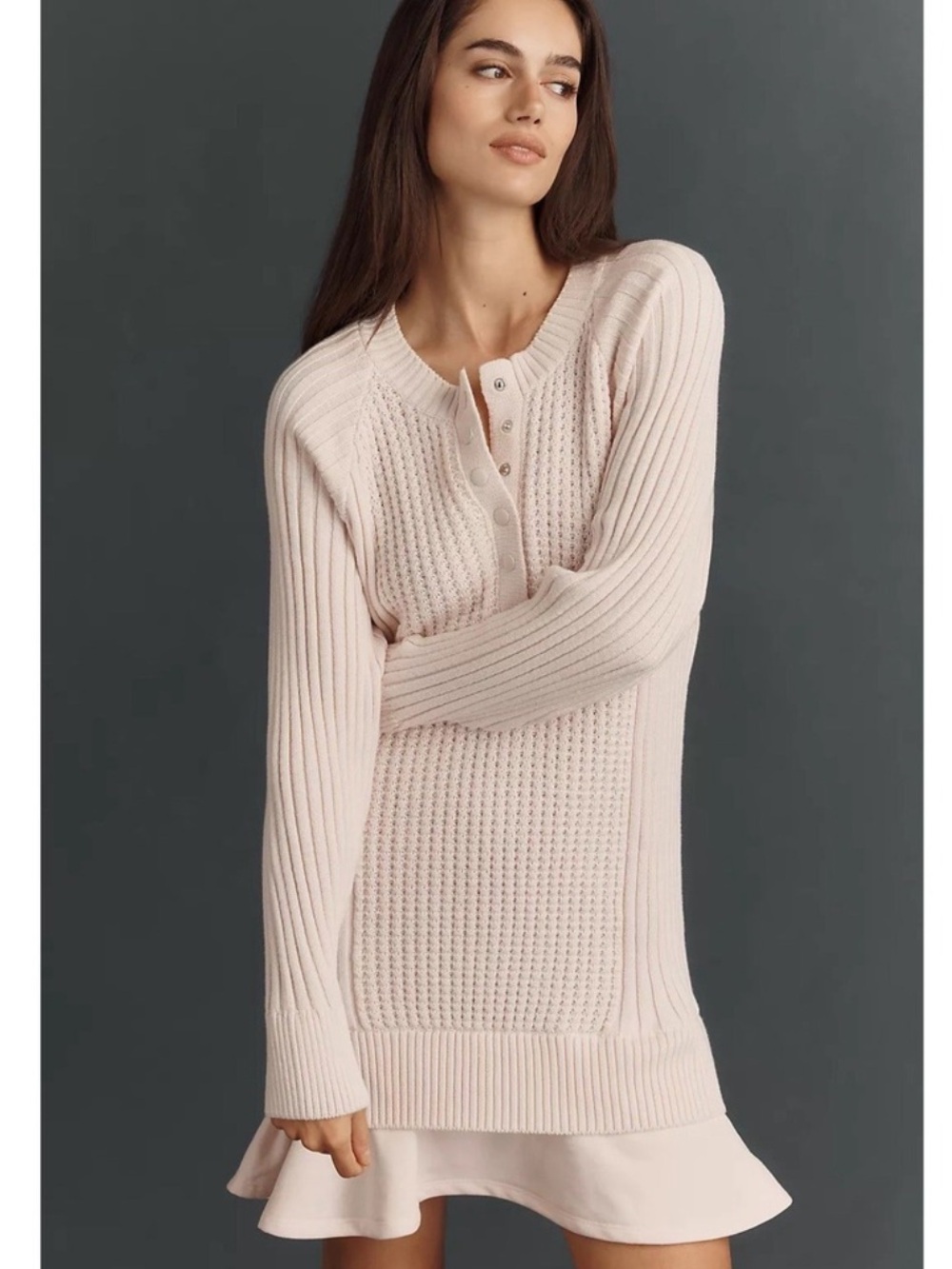 DAILY PRACTICE • NWT pink waffleknit ruffle trim sweater dress Small $158 Anthro